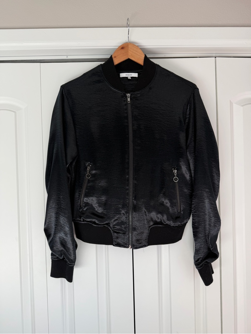 Ro & De Black Satin Bomber Jacket